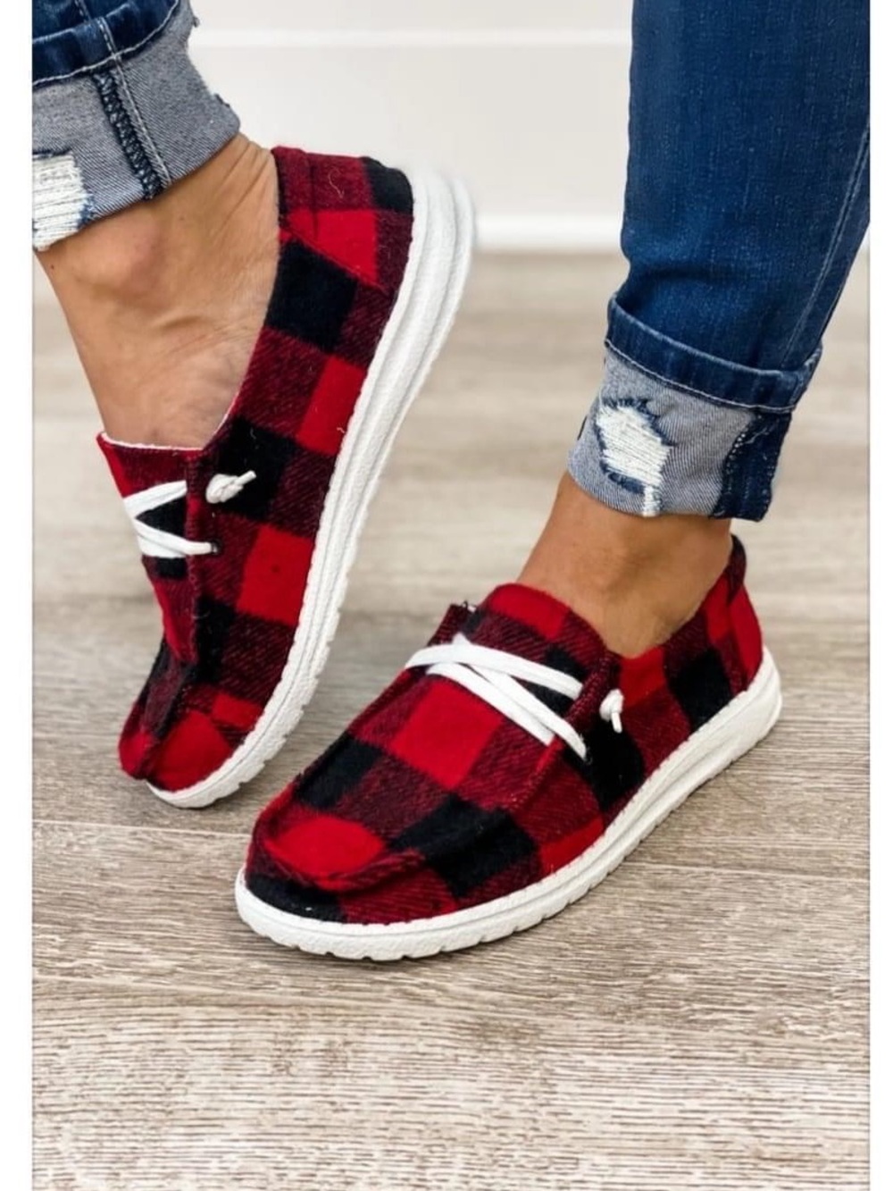 Women’s size 10 Buffalo plaid slip on loafer shoes